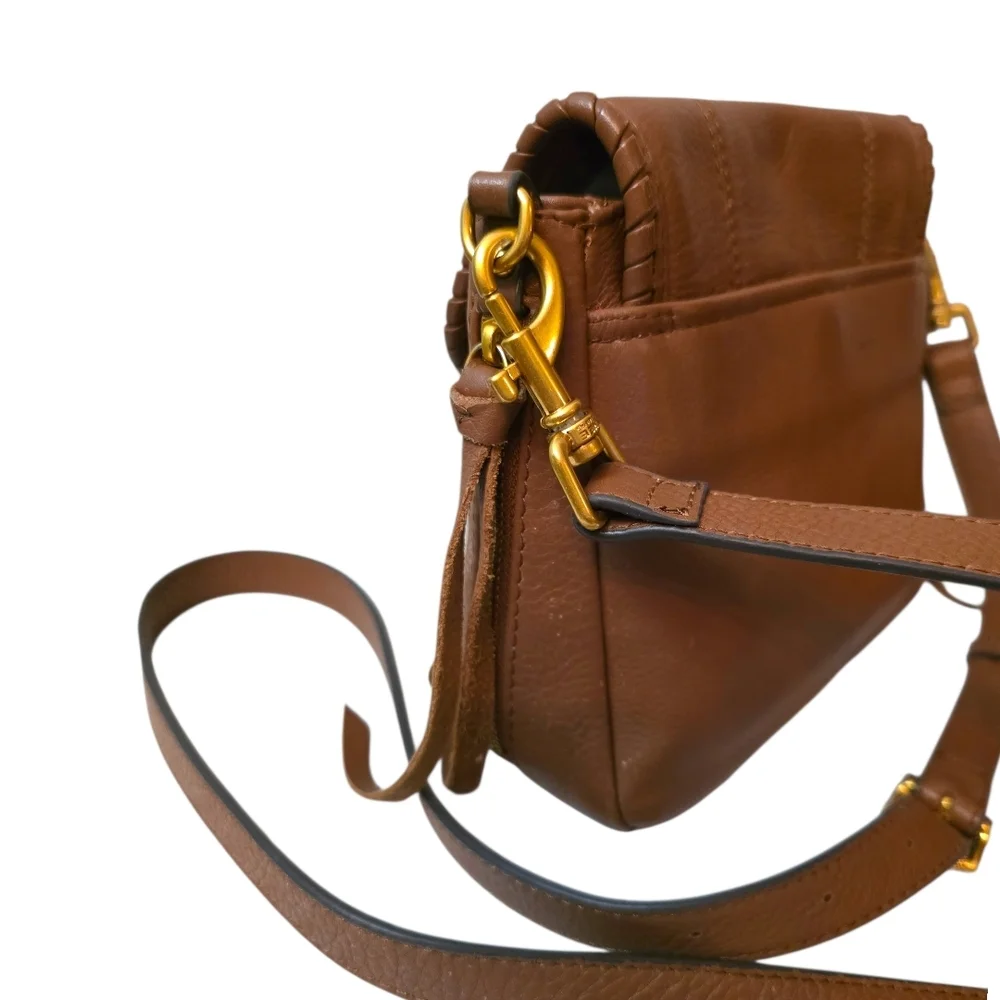 Aimee Kestenberg All For Love Current Cognac Leather Flap Crossbody Whipstitch - Picture 7 of 10